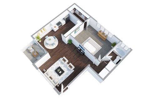 Floor plan for 1 bed, 1 bath, 750 sqft